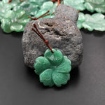 Hand Carved Natural Green Aventurine Flower Pendant Focal Bead