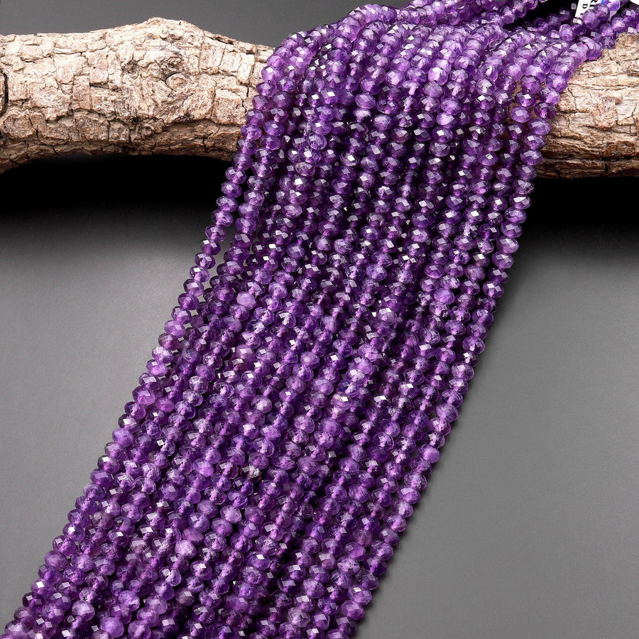 AAA Faceted Natural Amethyst 4mm 6mm rondelle Beads 15.5" Strand