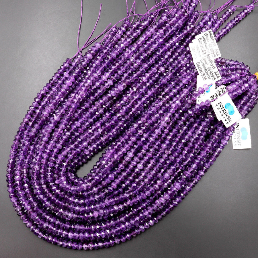 AAA Faceted Natural Amethyst 4mm 6mm rondelle Beads 15.5" Strand