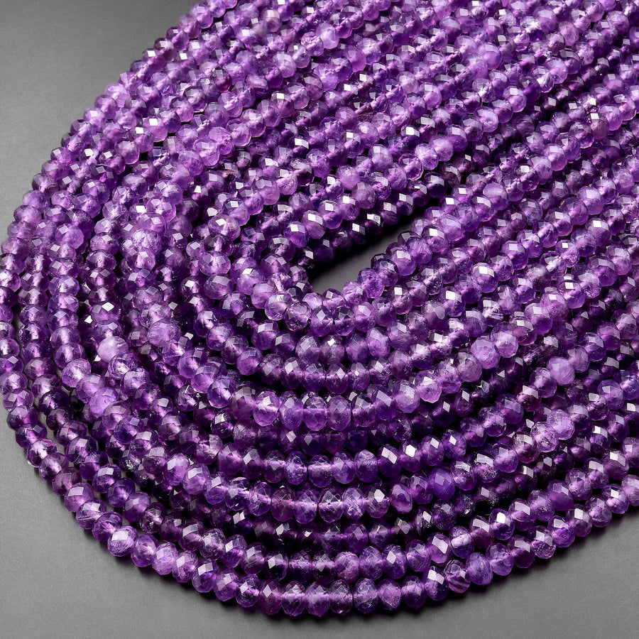 AAA Faceted Natural Amethyst 4mm 6mm rondelle Beads 15.5" Strand