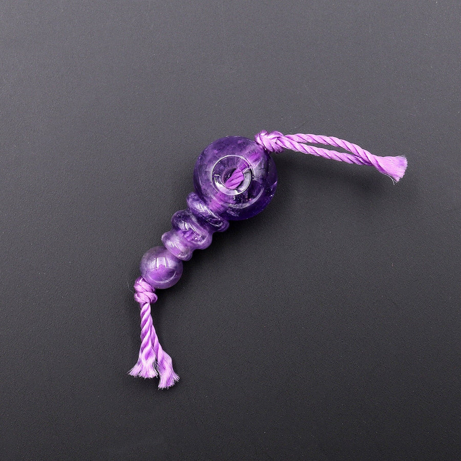 Natural Purple Amethyst Guru Beads 3 Holes T-Beads Set For Mala Making 10mm