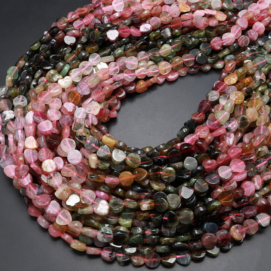 Natural Pink Green Watermelon Tourmaline Coin Slices 6mm Freeform Beads 15.5" Strand