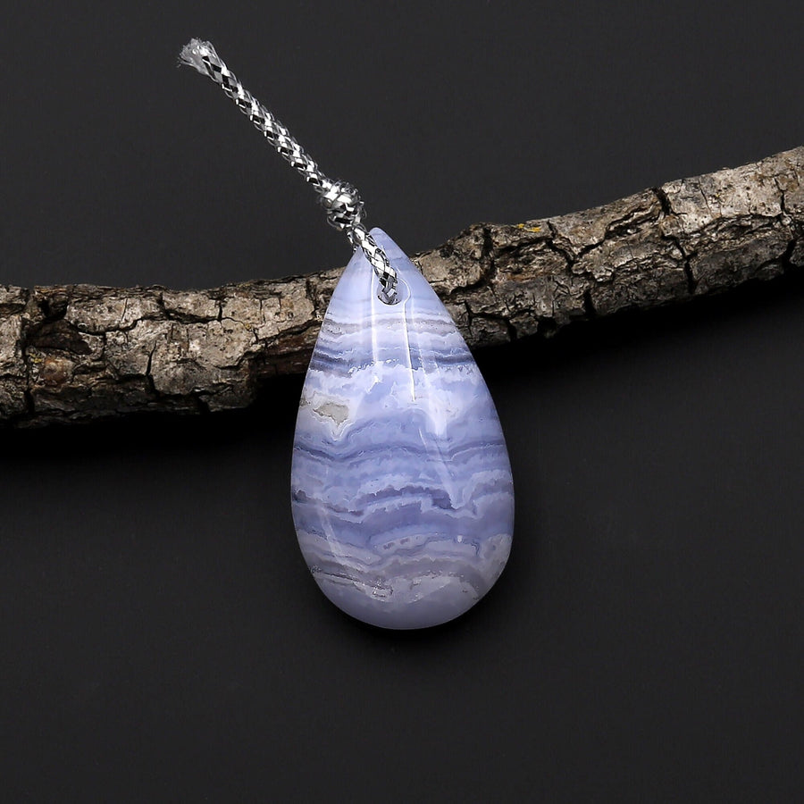 Blue Agate BIG Pendant ニューメキシコ直輸入！ Natural Blue Lace Agate Teardrop Pendant Gemstone Focal Bead