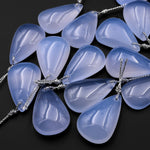 AAA Natural Blue Chalcedony Teardrop Pendant Bead Drilled Gemstone