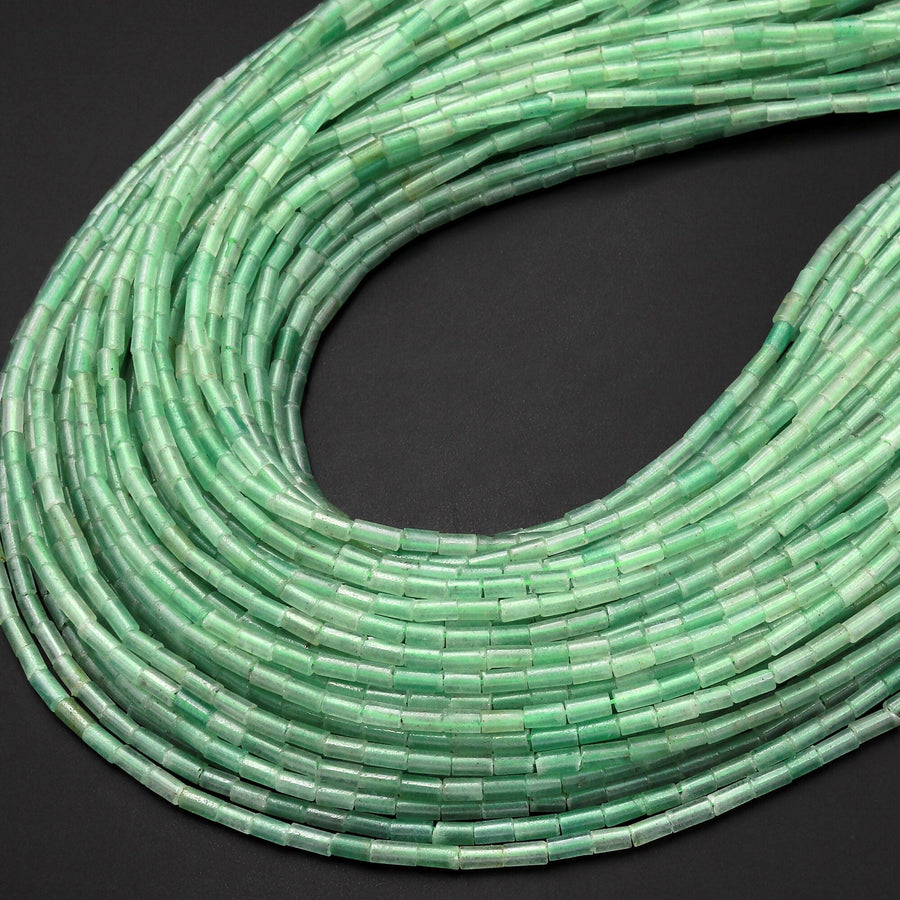 Natural Green Aventurine 4x2mm Small Thin Smooth Spacer Tube Beads 15.5" Strand