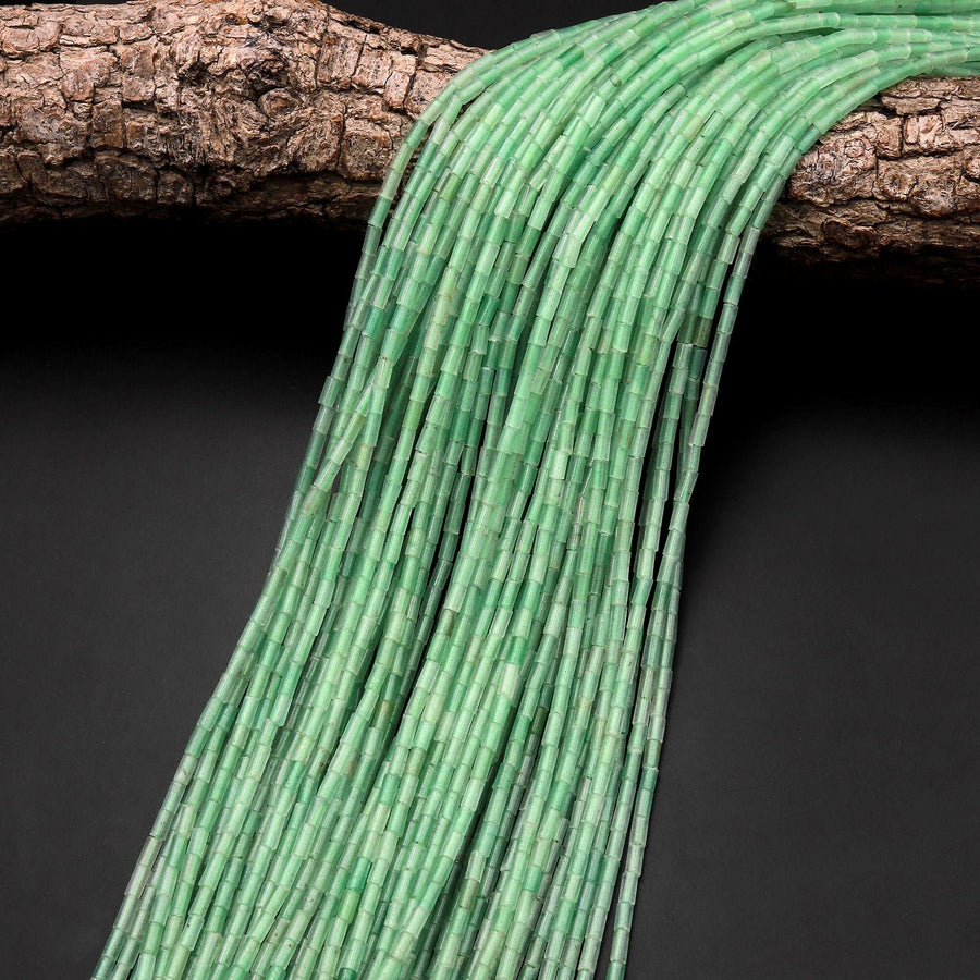 Natural Green Aventurine 4x2mm Small Thin Smooth Spacer Tube Beads 15.5" Strand