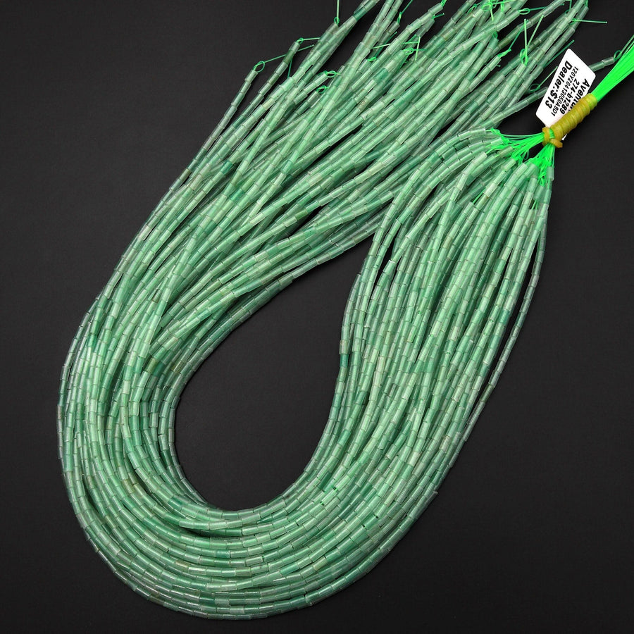 Natural Green Aventurine 4x2mm Small Thin Smooth Spacer Tube Beads 15.5" Strand