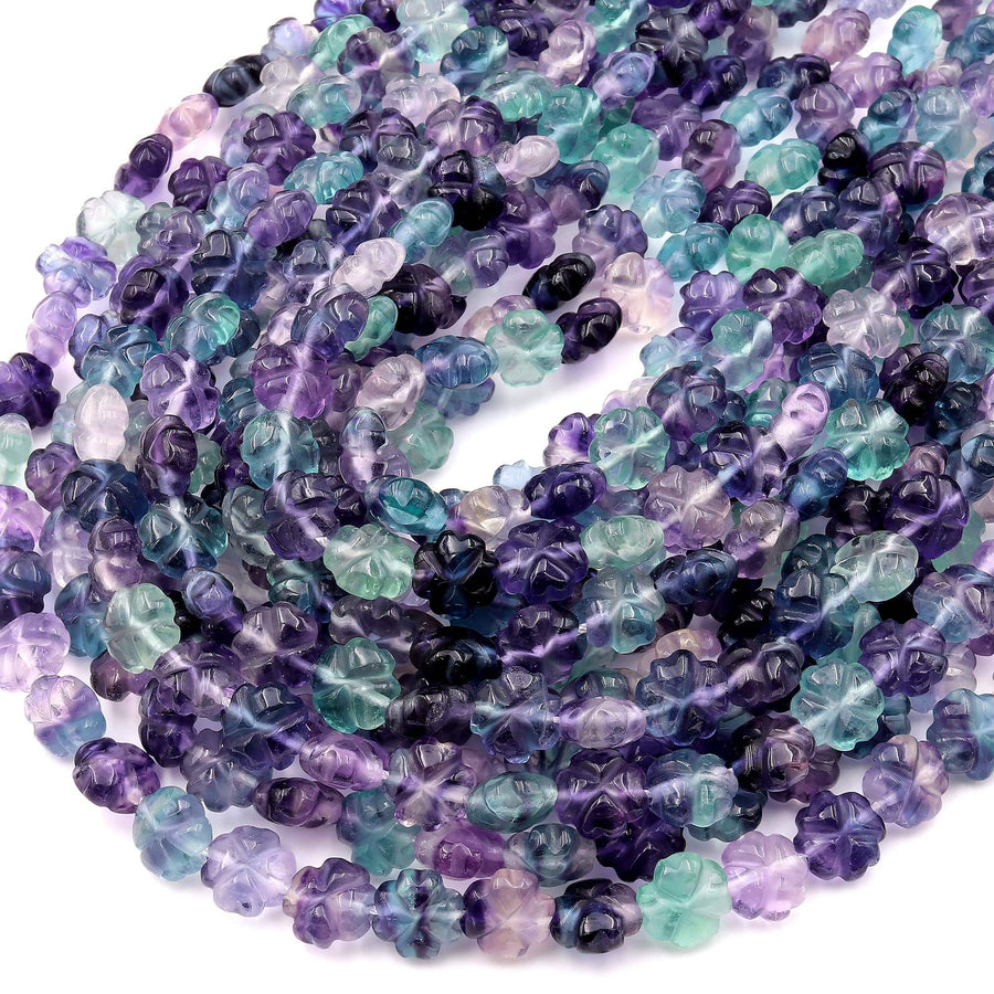 Natural Green Purple Fluorite Cherry Flower Beads 10mm 3D Carving