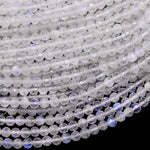 Natural Rainbow Moonstone 4mm Faceted Round Beads Translucent Gemstone 15.5" Strand