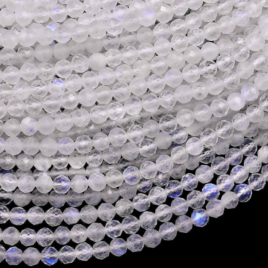 Natural Rainbow Moonstone 4mm Faceted Round Beads Translucent Gemstone 15.5" Strand