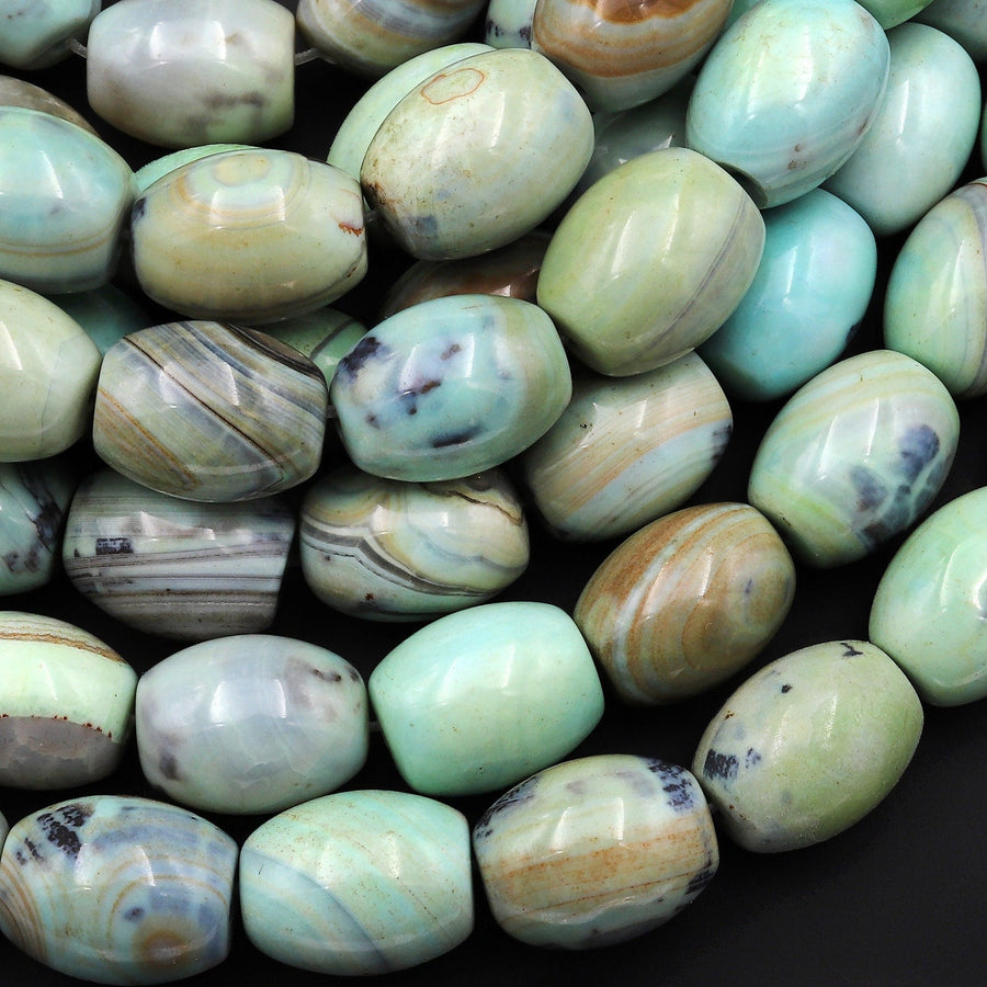 Seafoam Green Brown Aqua Terra Agate Drum Barrel Beads Aka Dragon Eye Agate 13.5" Strand