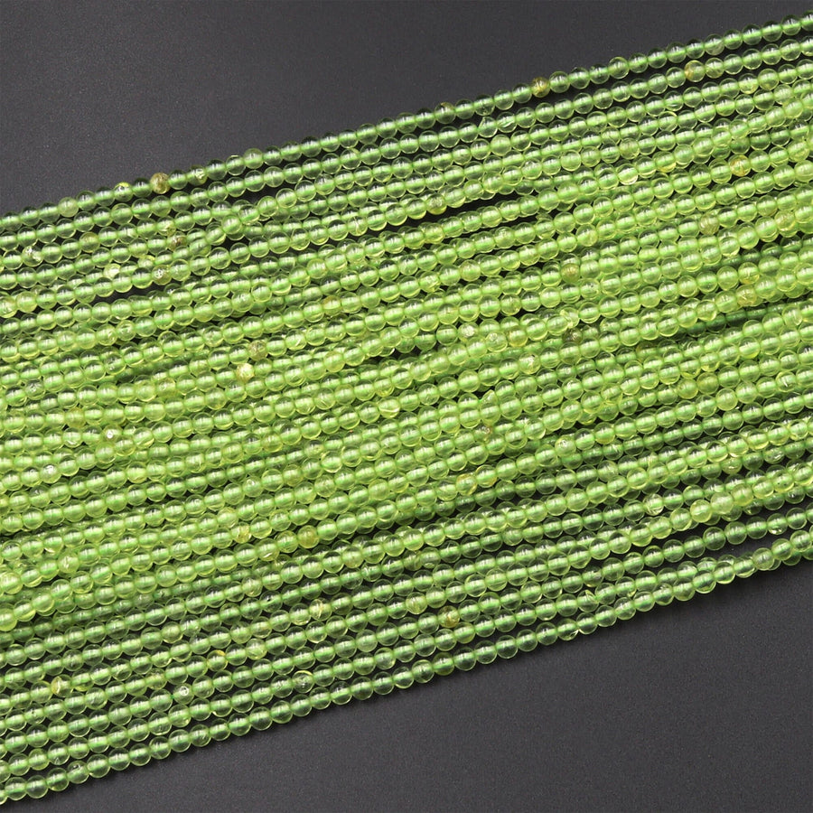 Natural Green Peridot 2mm Round Beads Real Genuine Gemstone 15.5" Strand