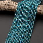 Natural Blue Apatite 2mm 4mm Faceted Round Beads Micro Faceted Laser Diamond Cut Gemstone 15.5" Strand