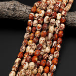 Tibetan Agate Barrel Drum Barrel Beads Dzi Agate Orange Red Ancient Antique Vintage Looking Boho Beads 14" Strand