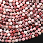 Faceted Natural Cinnabrite Cinnabar in Quartz 3mm 4mm Round Beads 15.5" Strand