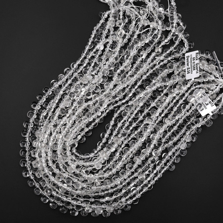 Natural Rock Quartz Smooth 8mm Teardrop Briolette Beads Super Clear Gemstone 15.5" Strand