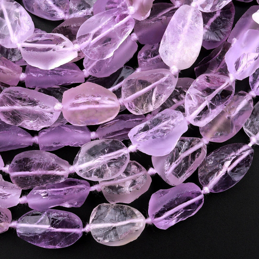 Natural Amethyst Beads Freeform Center Side Drilled Teardrop Oval Druzy Crystal Gemstone 15.5" Strand