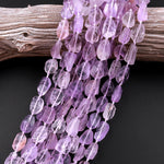Natural Amethyst Beads Freeform Center Side Drilled Teardrop Oval Druzy Crystal Gemstone 15.5" Strand
