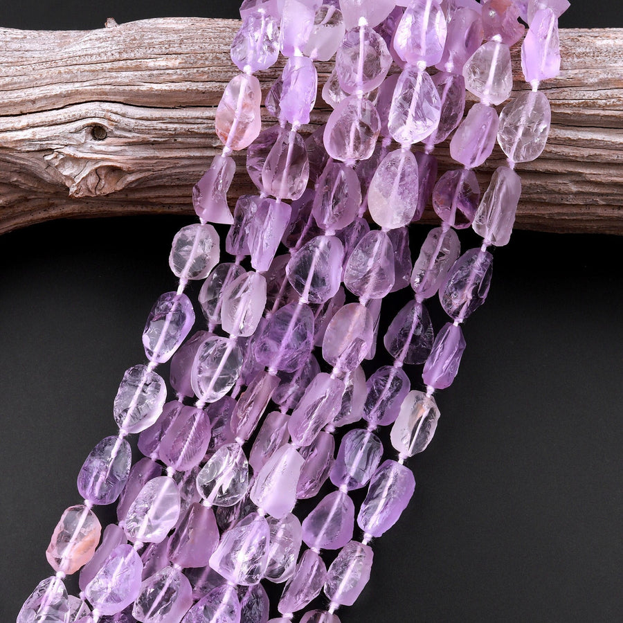 Natural Amethyst Beads Freeform Center Side Drilled Teardrop Oval Druzy Crystal Gemstone 15.5" Strand