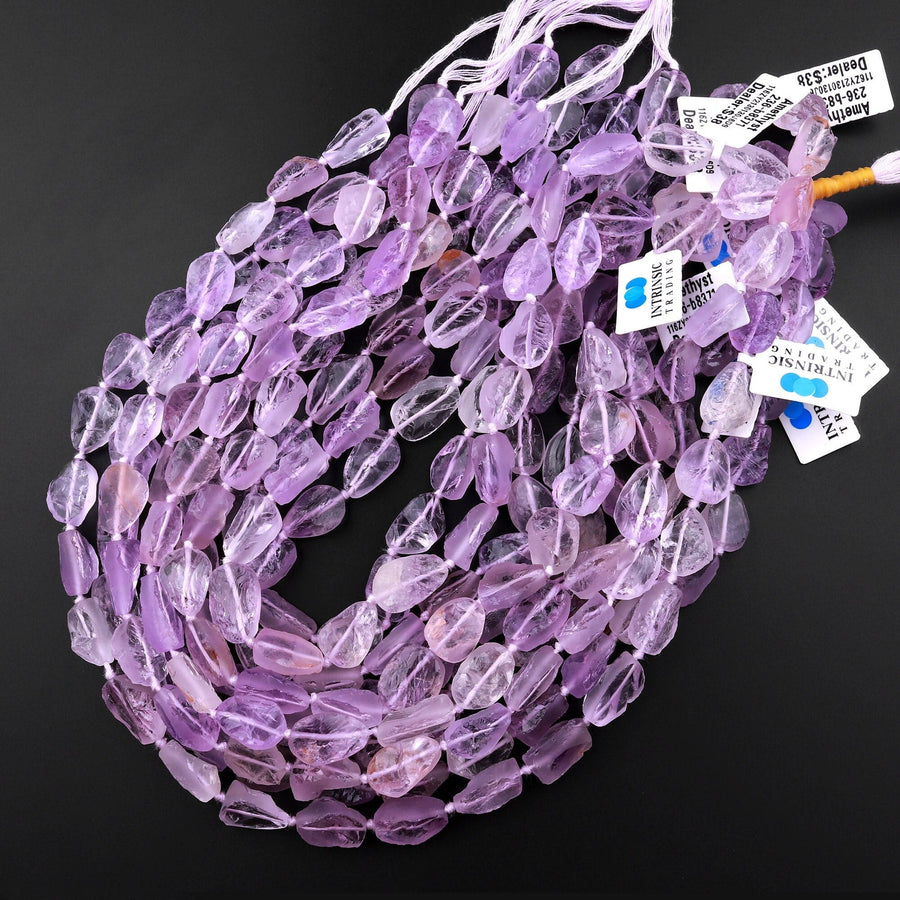 Natural Amethyst Beads Freeform Center Side Drilled Teardrop Oval Druzy Crystal Gemstone 15.5" Strand