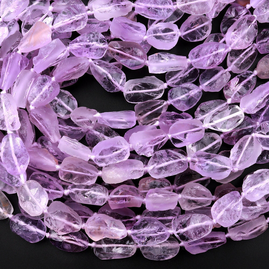 Natural Amethyst Beads Freeform Center Side Drilled Teardrop Oval Druzy Crystal Gemstone 15.5" Strand