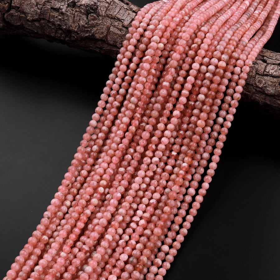AAA Natural Pink Rhodochrosite 4mm 5mm Smooth Polished Round Beads 15.5" Strand