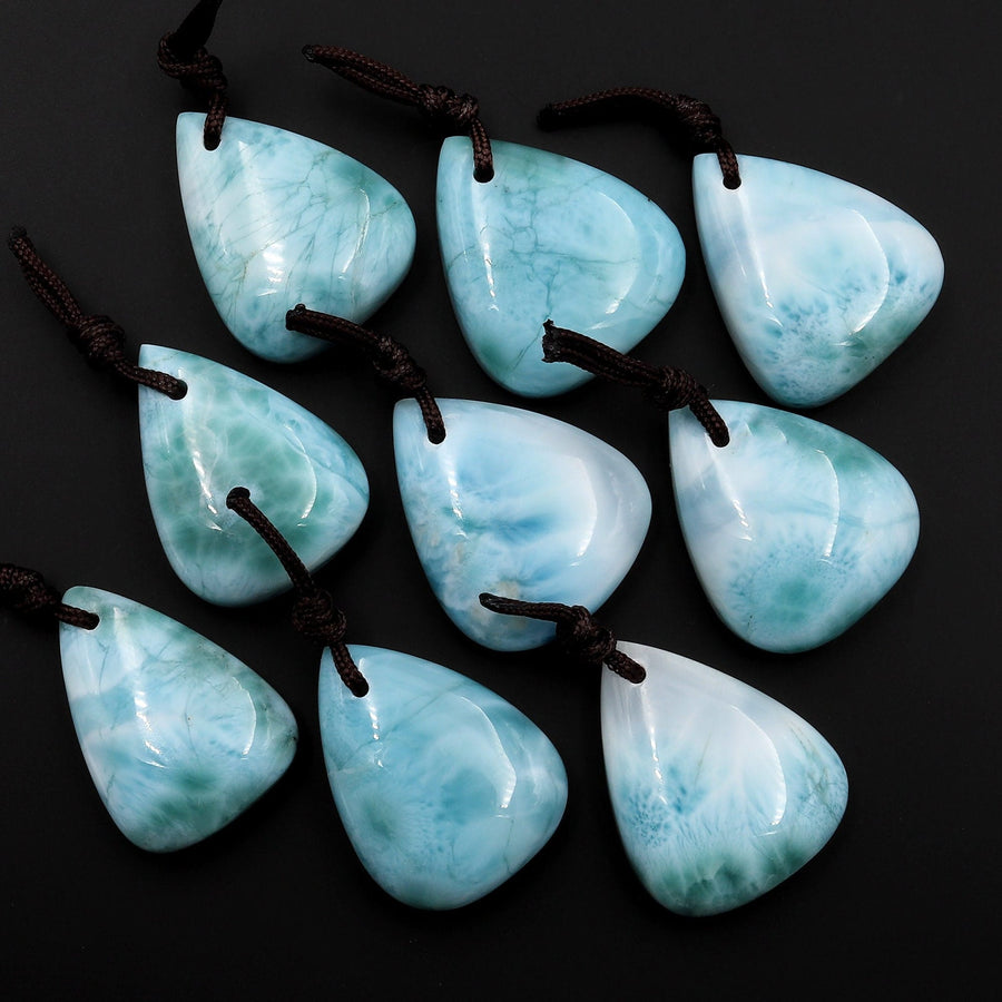 AAA Natural Larimar Teardrop Pear Pendant Genuine Real Blue Larimar Gemstone Focal Bead