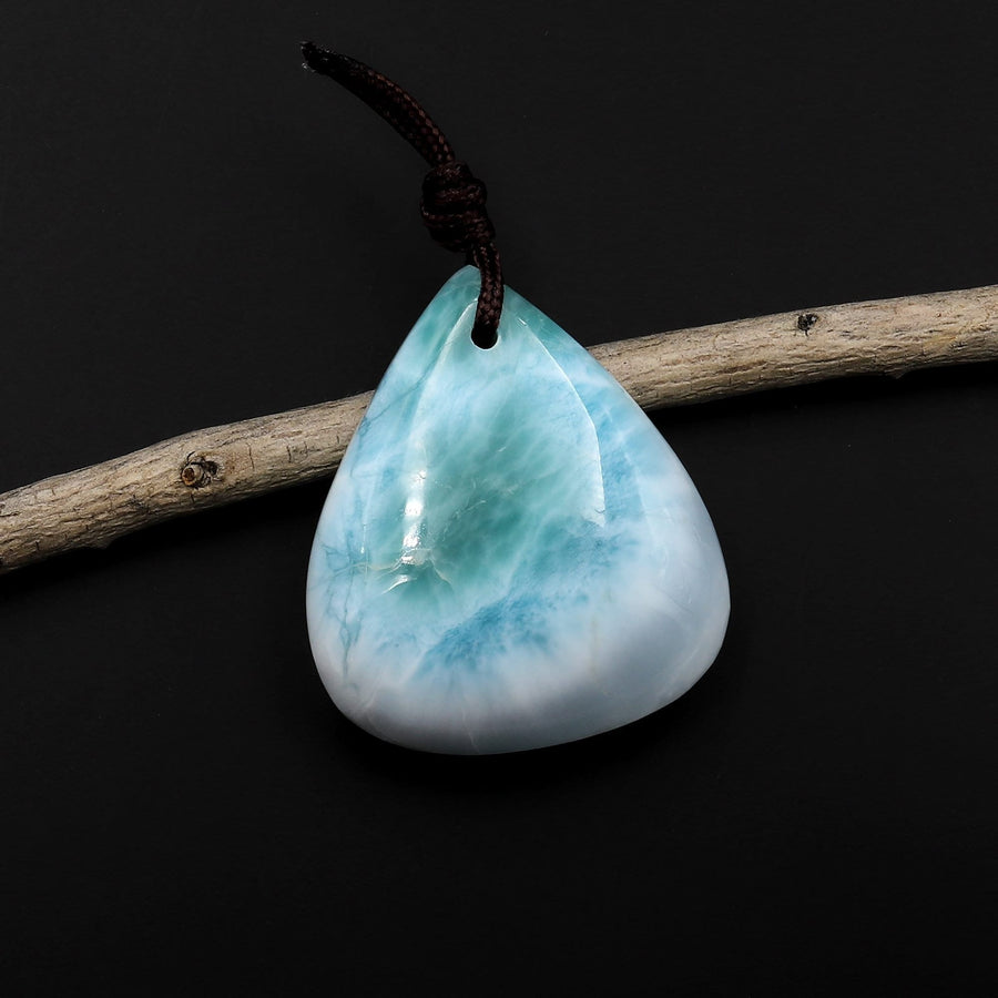 AAA Natural Larimar Teardrop Pear Pendant Genuine Real Blue Larimar Gemstone Focal Bead