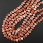 Fiery Natural Sunstone Smooth Oval Nugget Beads Center Drilled Sparkling Golden Feldspar Orange Red Gemstone 15.5" Strand