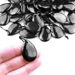 Hand Cut Genuine Natural Shungite Teardrop Pendant 30x20mm High Quality Black Lustrous Gemstone from Russia