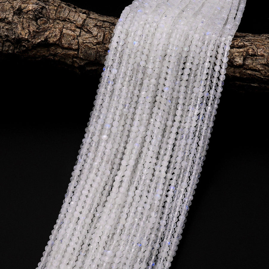 AAA Faceted Natural Blue Rainbow Moonstone Round Beads 2mm 3mm 4mm 6mm Gemstone 15.5" Strand