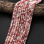 Faceted Natural Cinnabrite Cinnabar in Quartz 3mm 4mm Round Beads 15.5" Strand