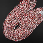 Faceted Natural Cinnabrite Cinnabar in Quartz 3mm 4mm Round Beads 15.5" Strand