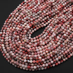Faceted Natural Cinnabrite Cinnabar in Quartz 3mm 4mm Round Beads 15.5" Strand