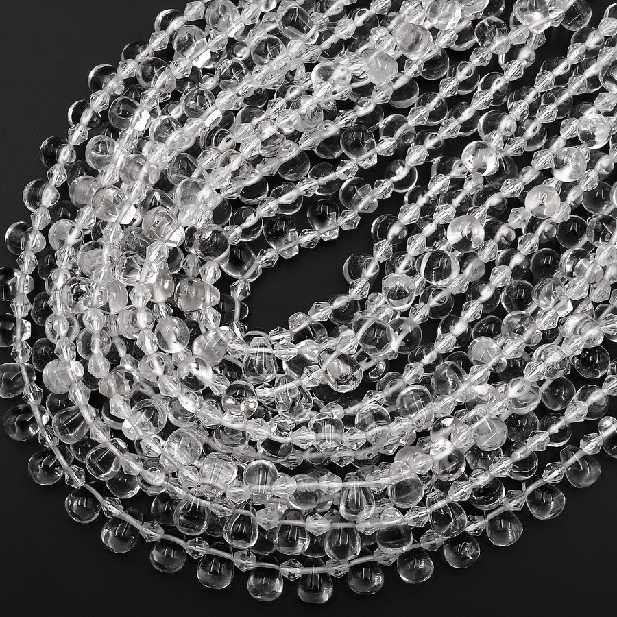 Natural Rock Quartz Smooth 8mm Teardrop Briolette Beads Super Clear Gemstone 15.5" Strand