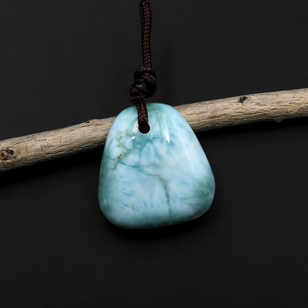 Natural Larimar Freeform Triangle Pendant Genuine Real Blue Larimar Gemstone Focal Bead A3
