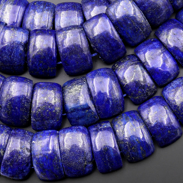 Double Drilled Natural Blue Lapis Rectangle Two Hole Bracelet Tile Beads 15.5" Strand