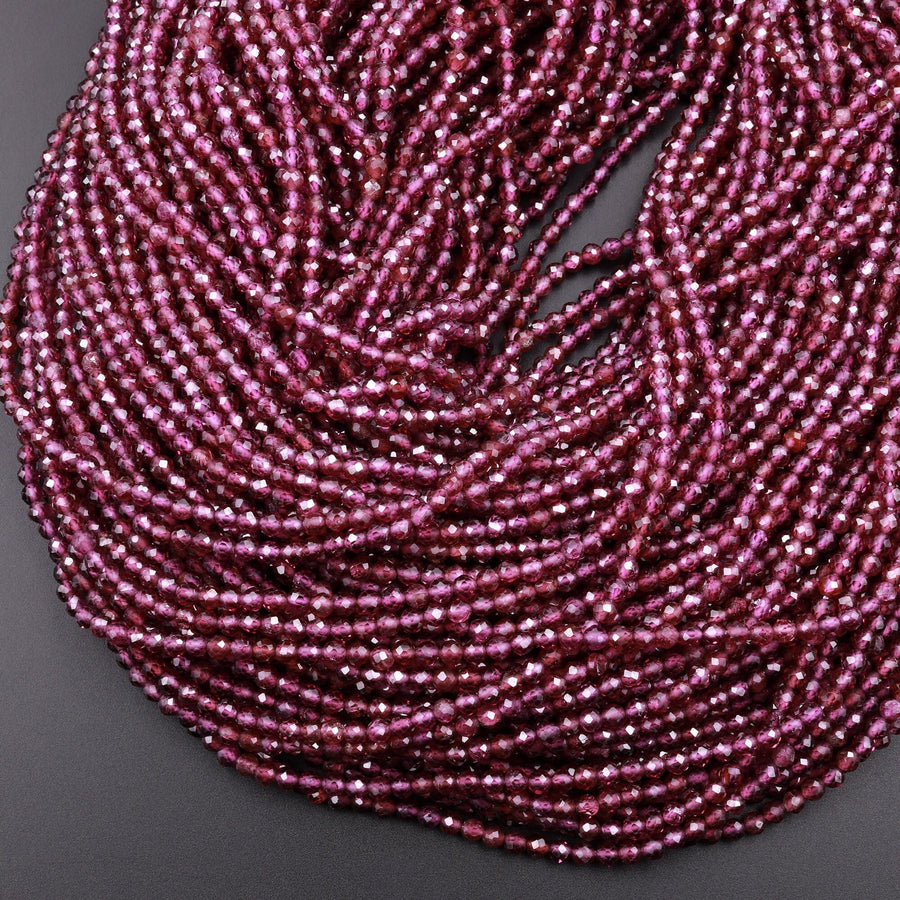 AAA Natural Purple Garnet From Mozambique Micro Faceted 2mm 3mm Round Gemstone Beads 15.5" Strand