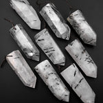Natural Black Tourmaline Rutilated Quartz Obelisk Point Pendant Side Drilled Crystal Tower