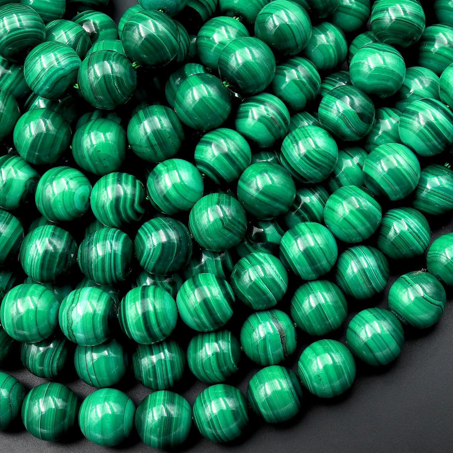 AAA Natural Green Malachite 4mm 6mm 8mm 10mm 12mm 14mm Smooth Round Beads Amazing Stripes 15.5" Strand