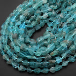 Natural Apatite Freeform Beads Nuggets Gemmy Translucent Raw Rough Teal Blue Gemstone Hand Hammered 15.5" Strand