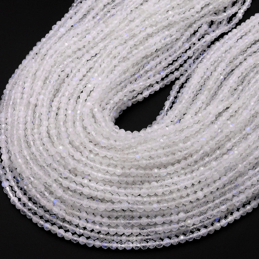 AAA Faceted Natural Blue Rainbow Moonstone Round Beads 2mm 3mm 4mm 6mm Gemstone 15.5" Strand