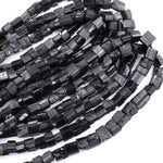 Raw Natural Black Tourmaline Beads Short Cylinder Tube Nugget Real Genuine Black Tourmaline Crystal Shaped Gemstones 17" Strand