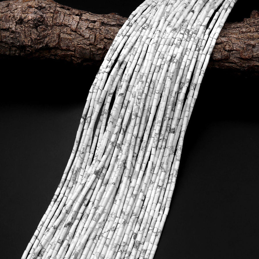 Natural Howlite 4x2mm Small Thin Smooth Spacer Tube Beads 15.5" Strand