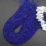 AAA Micro Faceted Natural Blue Lapis Lazuli Round Beads 3mm 4mm Diamond Cut Gemstone 15.5" Strand