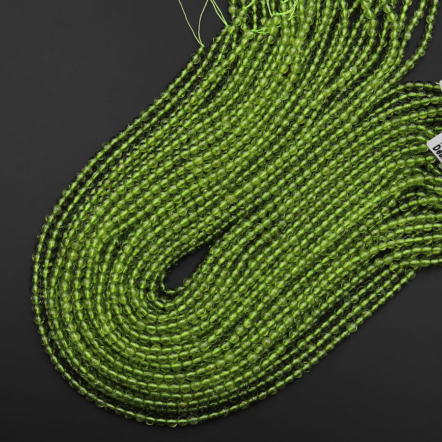 AAA+ Natural Green Peridot 3mm 4mm Smooth Round Beads Real Genuine Gemstone 15.5" Strand
