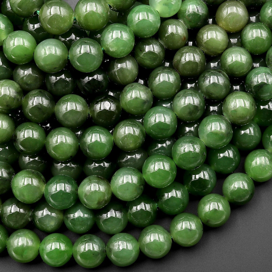 Real Genuine Natural Green Russian Siberian Jade Smooth 8mm 10mm Round Beads 15.5" Strand