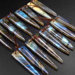 Flashy Natural Labradorite Earring Pair Long Triangle Dagger Drilled Matched Gemstone Beads