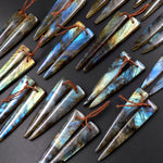 Flashy Natural Labradorite Earring Pair Long Triangle Dagger Drilled Matched Gemstone Beads