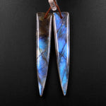 Flashy Natural Labradorite Earring Pair Long Triangle Dagger Drilled Matched Gemstone Beads